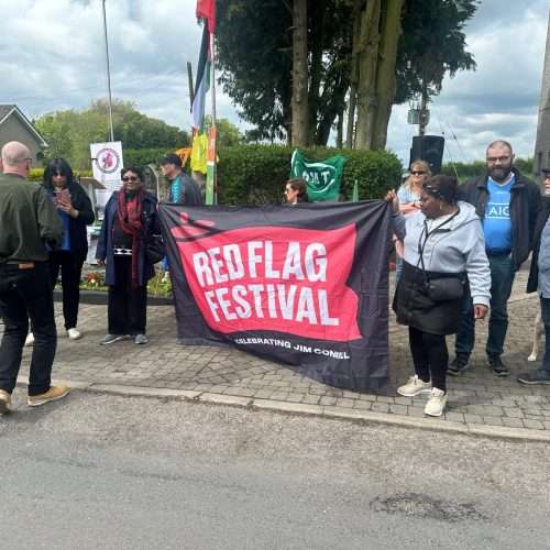 GMB union march with banner and flags
