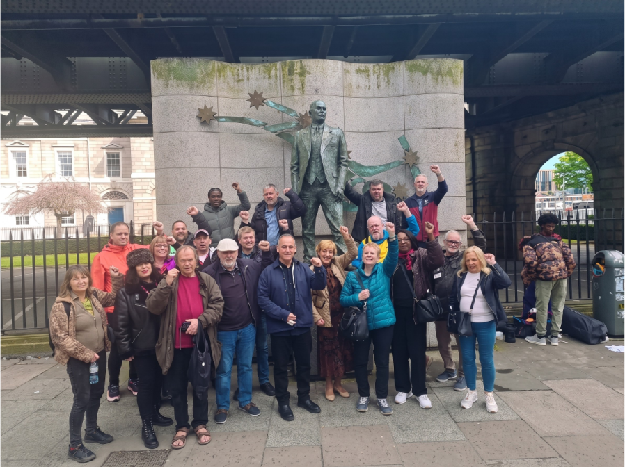 GMB union march with banner and flags